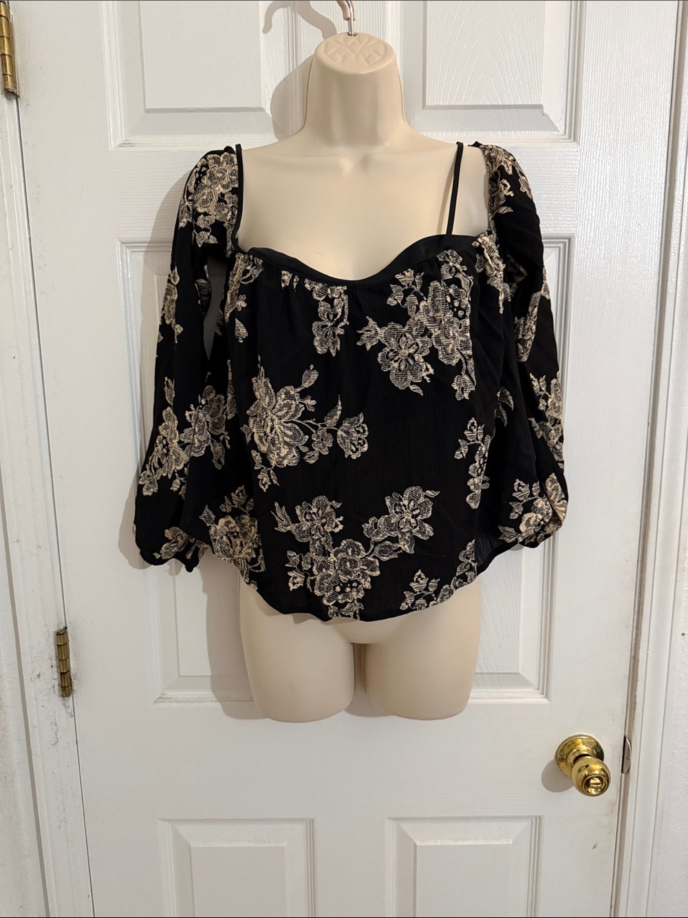Black Floral Off-Shoulder Peasant Top